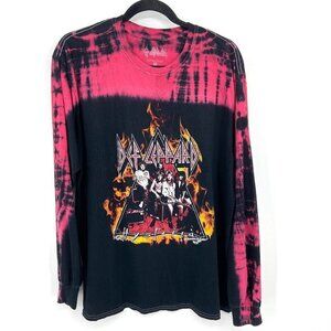 DEF LEPPARD Red Black Tie Dye Long Sleeve Graphic Print Band T-Shirt Size Medium